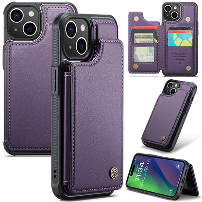 For iPhone 15 Plus Phone Case CASEME C22 Leather Back Cover with RFID Blocking Card Slots