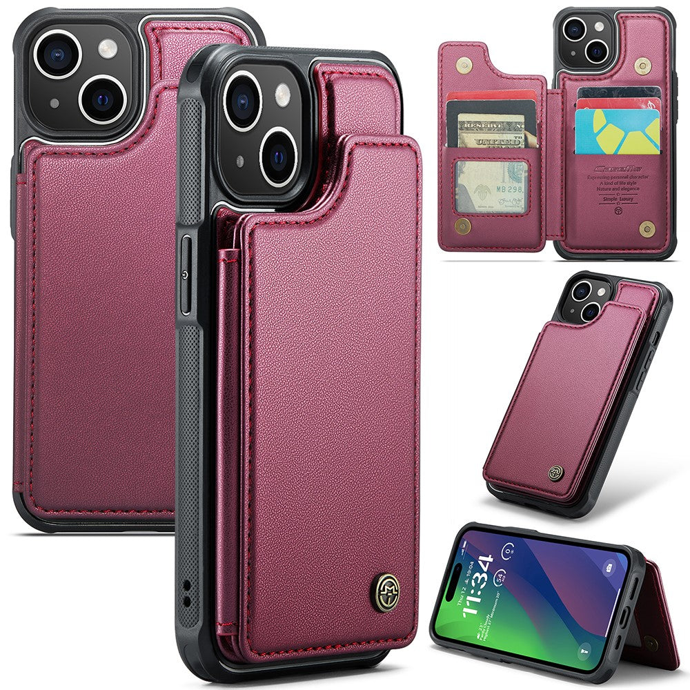 For iPhone 15 Plus Phone Case CASEME C22 Leather Back Cover with RFID Blocking Card Slots