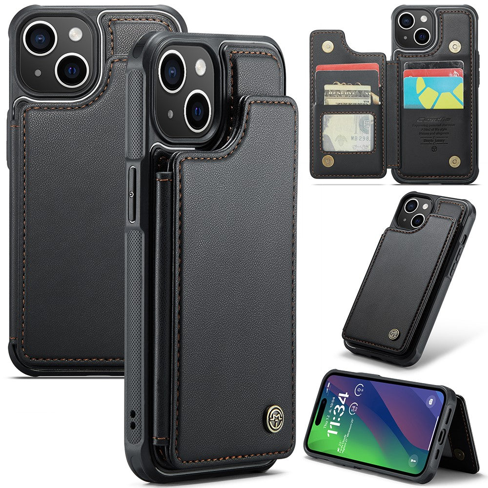 For iPhone 15 Plus Phone Case CASEME C22 Leather Back Cover with RFID Blocking Card Slots
