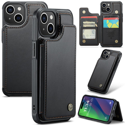 For iPhone 15 Plus Phone Case CASEME C22 Leather Back Cover with RFID Blocking Card Slots