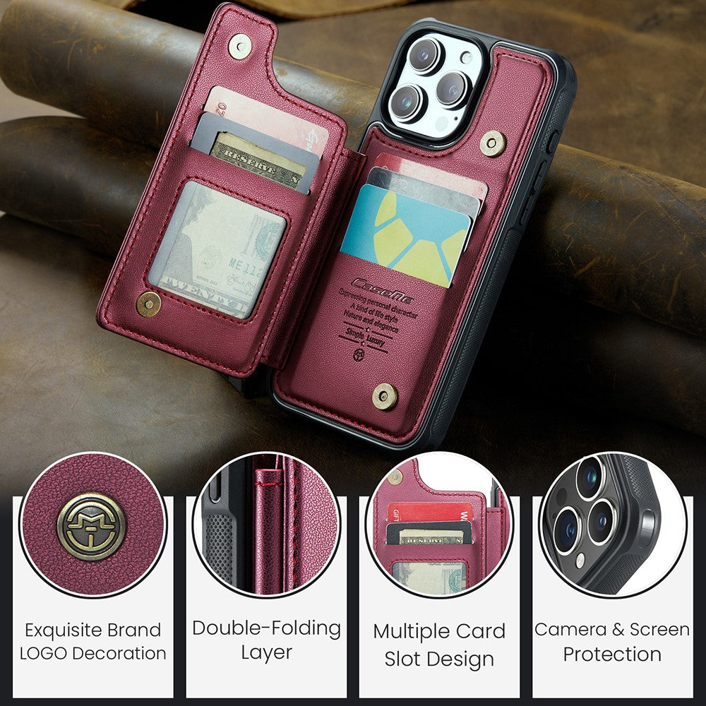 For iPhone 15 Pro Max Phone Case CASEME C22 Leather Back Cover with RFID Blocking Card Slots