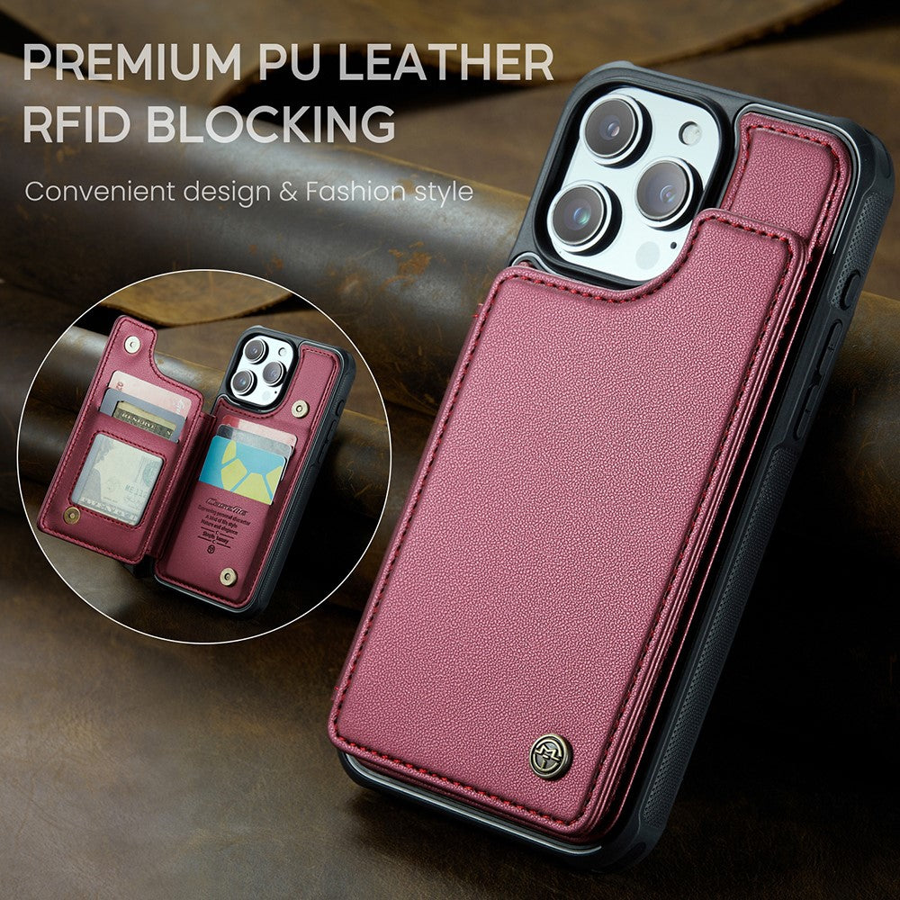 For iPhone 15 Pro Max Phone Case CASEME C22 Leather Back Cover with RFID Blocking Card Slots