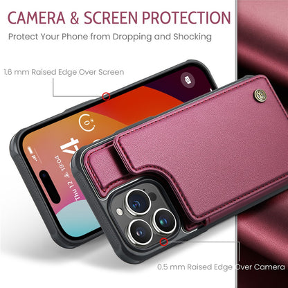 For iPhone 15 Pro Max Phone Case CASEME C22 Leather Back Cover with RFID Blocking Card Slots