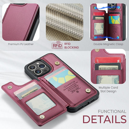 For iPhone 15 Pro Max Phone Case CASEME C22 Leather Back Cover with RFID Blocking Card Slots