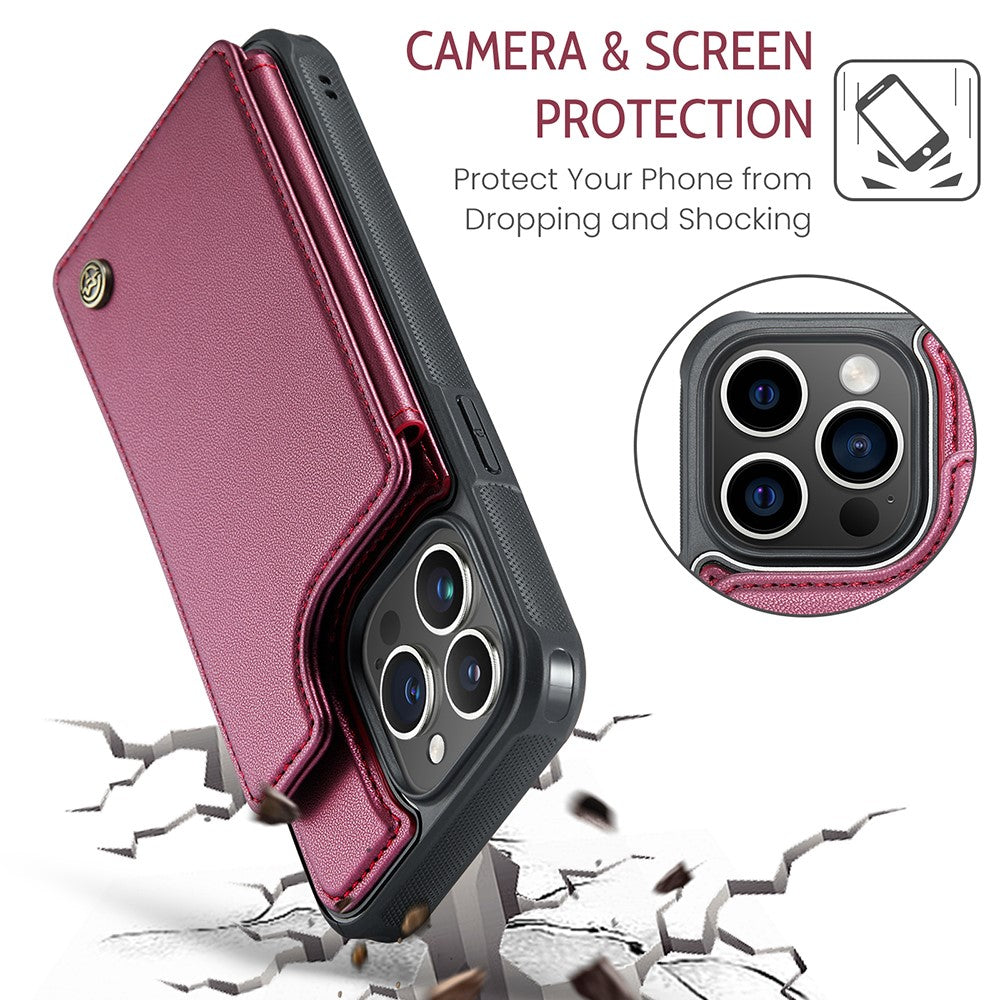 For iPhone 15 Pro Max Phone Case CASEME C22 Leather Back Cover with RFID Blocking Card Slots