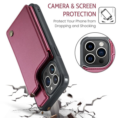 For iPhone 15 Pro Max Phone Case CASEME C22 Leather Back Cover with RFID Blocking Card Slots