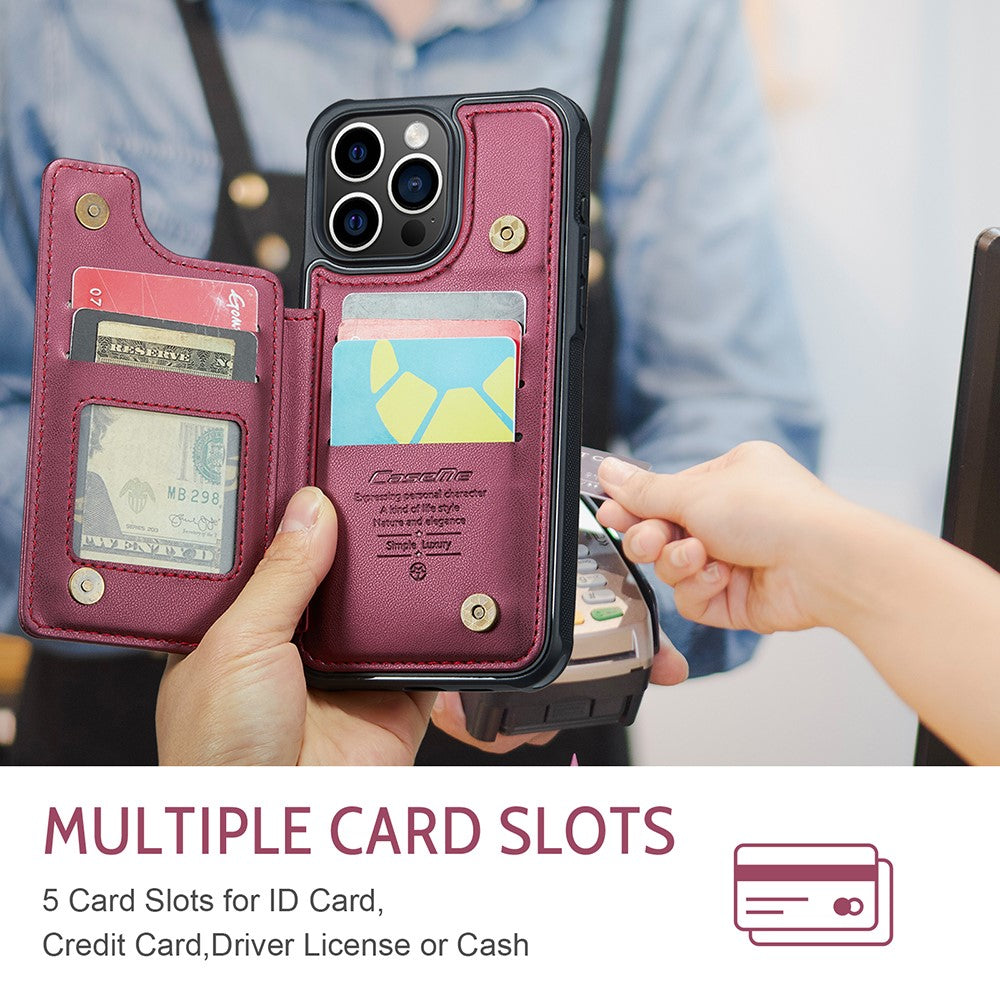 For iPhone 15 Pro Max Phone Case CASEME C22 Leather Back Cover with RFID Blocking Card Slots