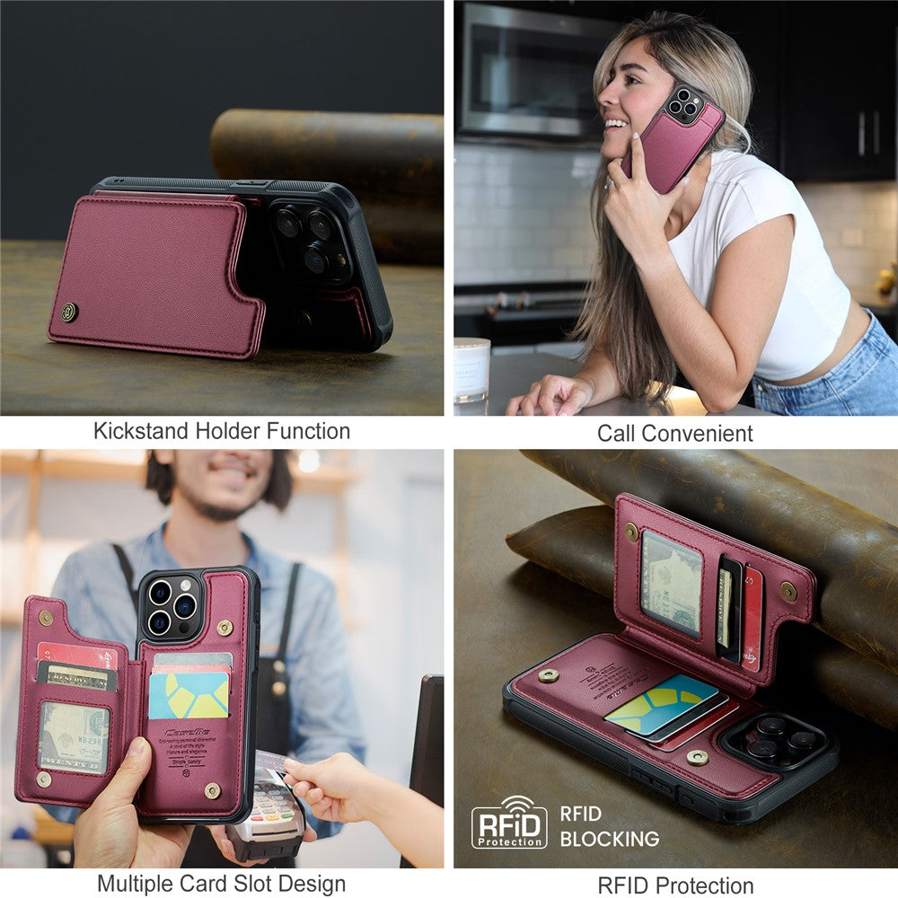 For iPhone 15 Pro Max Phone Case CASEME C22 Leather Back Cover with RFID Blocking Card Slots