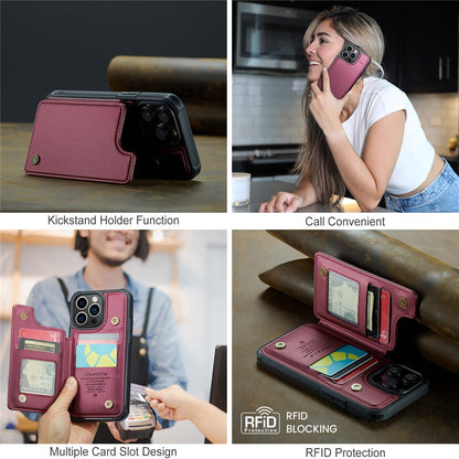 For iPhone 15 Pro Max Phone Case CASEME C22 Leather Back Cover with RFID Blocking Card Slots