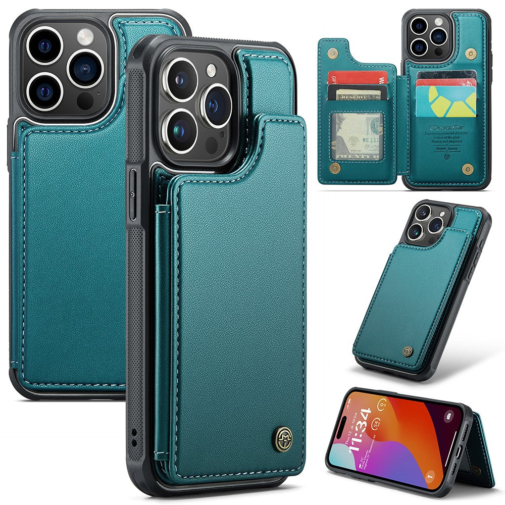 For iPhone 15 Pro Max Phone Case CASEME C22 Leather Back Cover with RFID Blocking Card Slots