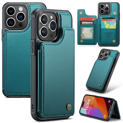 For iPhone 15 Pro Max Phone Case CASEME C22 Leather Back Cover with RFID Blocking Card Slots