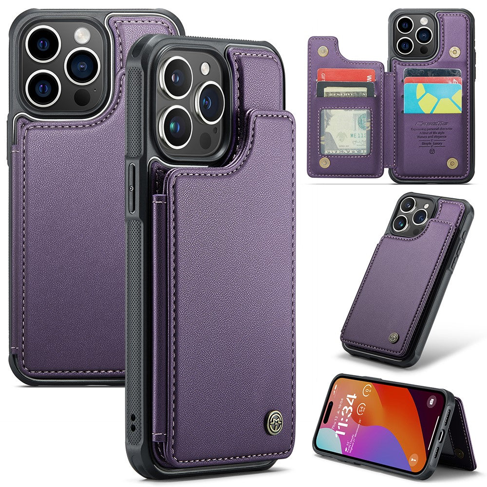 For iPhone 15 Pro Max Phone Case CASEME C22 Leather Back Cover with RFID Blocking Card Slots