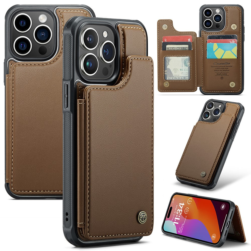 For iPhone 15 Pro Max Phone Case CASEME C22 Leather Back Cover with RFID Blocking Card Slots
