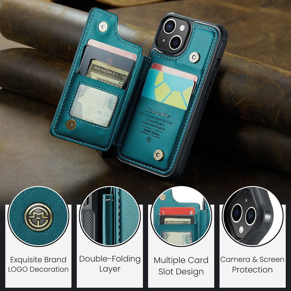 For iPhone 15 Phone Case CASEME C22 Leather Back Cover with RFID Blocking Card Slots