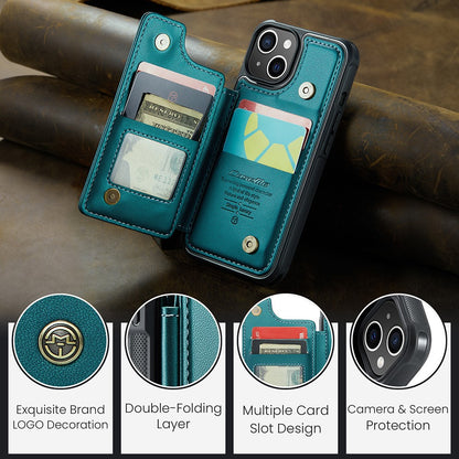 For iPhone 15 Phone Case CASEME C22 Leather Back Cover with RFID Blocking Card Slots