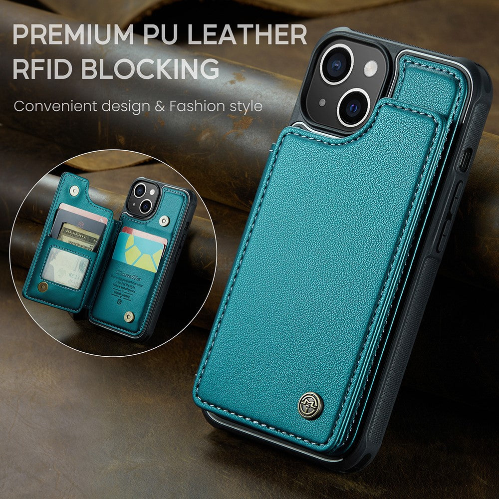 For iPhone 15 Phone Case CASEME C22 Leather Back Cover with RFID Blocking Card Slots