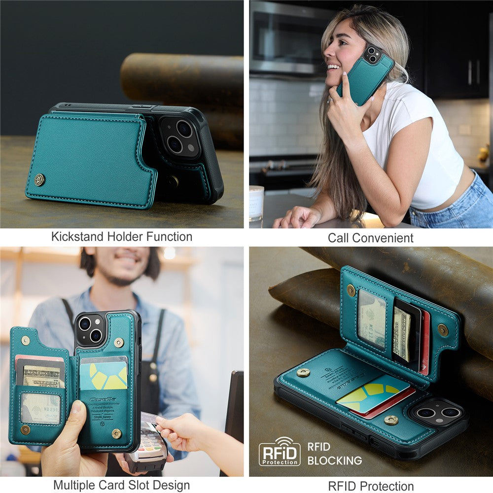 For iPhone 15 Phone Case CASEME C22 Leather Back Cover with RFID Blocking Card Slots