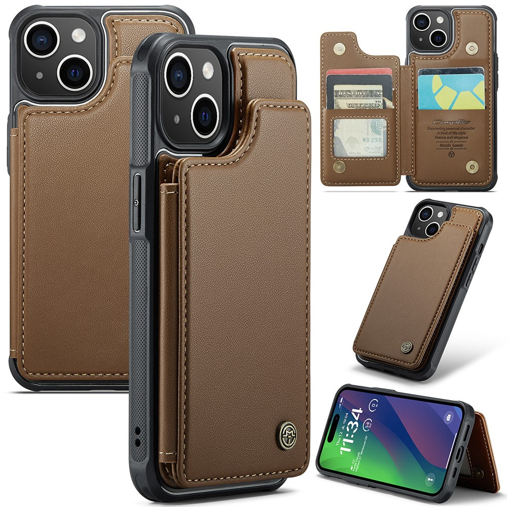 For iPhone 15 Phone Case CASEME C22 Leather Back Cover with RFID Blocking Card Slots