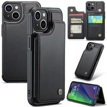 For iPhone 15 Phone Case CASEME C22 Leather Back Cover with RFID Blocking Card Slots