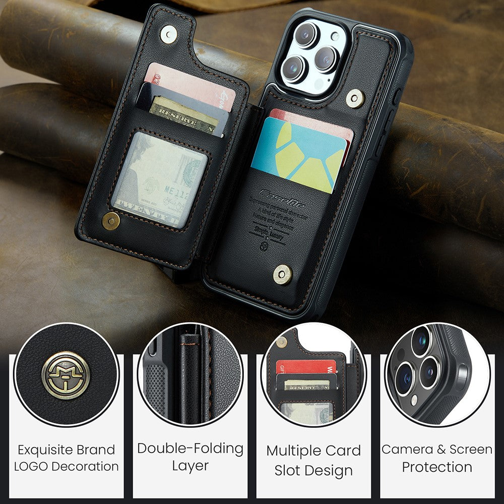 For iPhone 15 Pro Phone Case CASEME C22 Leather Back Cover with RFID Blocking Card Slots