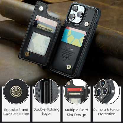 For iPhone 15 Pro Phone Case CASEME C22 Leather Back Cover with RFID Blocking Card Slots