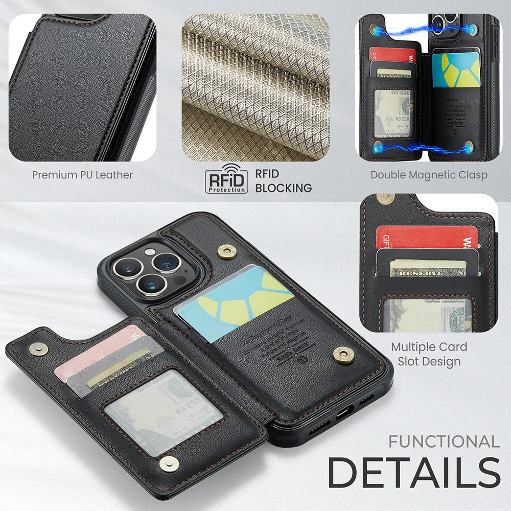 For iPhone 15 Pro Phone Case CASEME C22 Leather Back Cover with RFID Blocking Card Slots