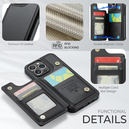 For iPhone 15 Pro Phone Case CASEME C22 Leather Back Cover with RFID Blocking Card Slots
