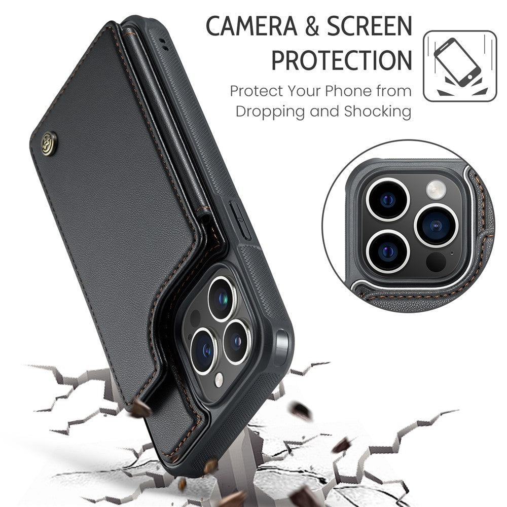 For iPhone 15 Pro Phone Case CASEME C22 Leather Back Cover with RFID Blocking Card Slots
