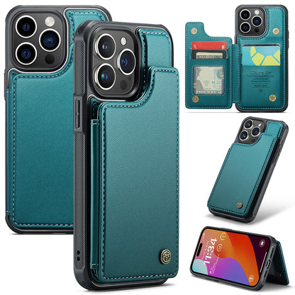 For iPhone 15 Pro Phone Case CASEME C22 Leather Back Cover with RFID Blocking Card Slots