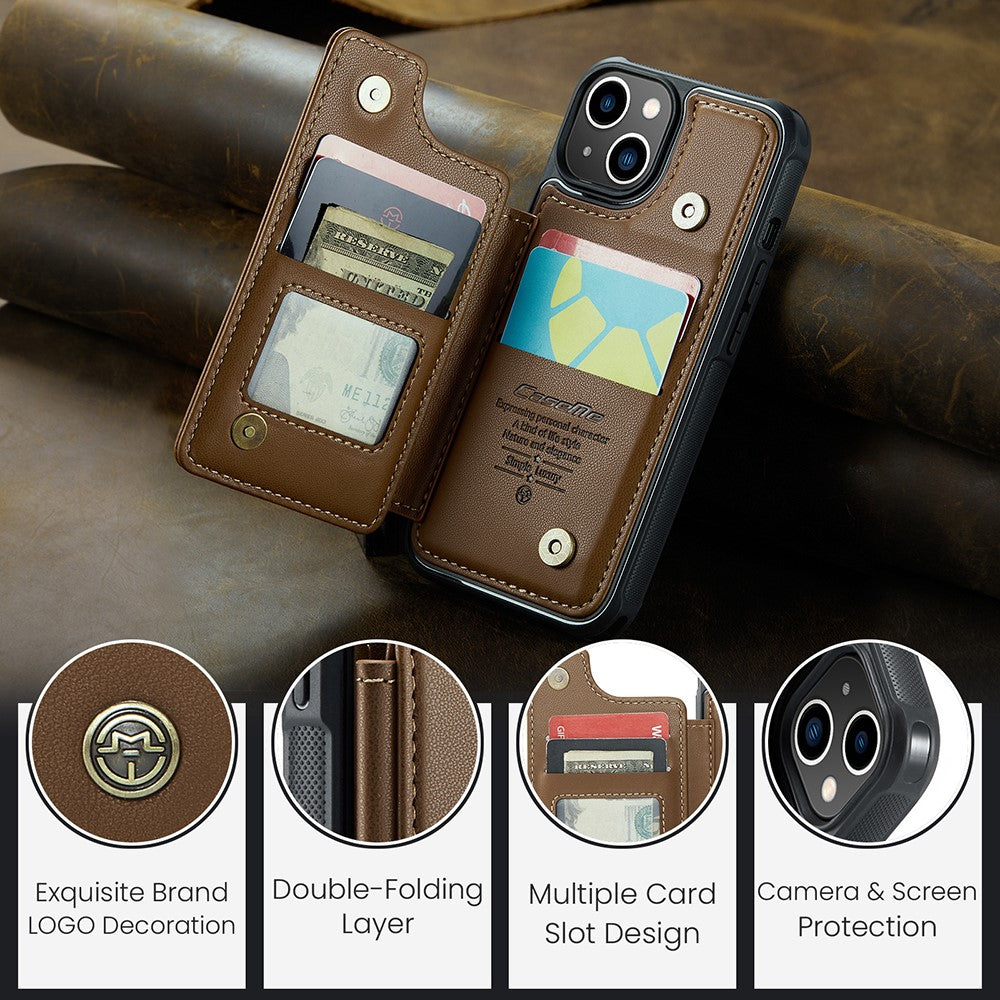 For iPhone 14 Phone Case CASEME C22 Leather Back Cover with RFID Blocking Card Slots