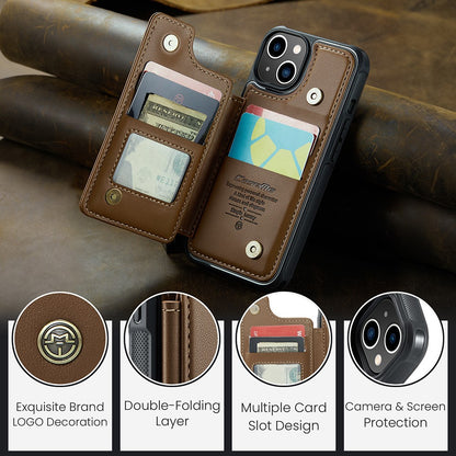 For iPhone 14 Phone Case CASEME C22 Leather Back Cover with RFID Blocking Card Slots