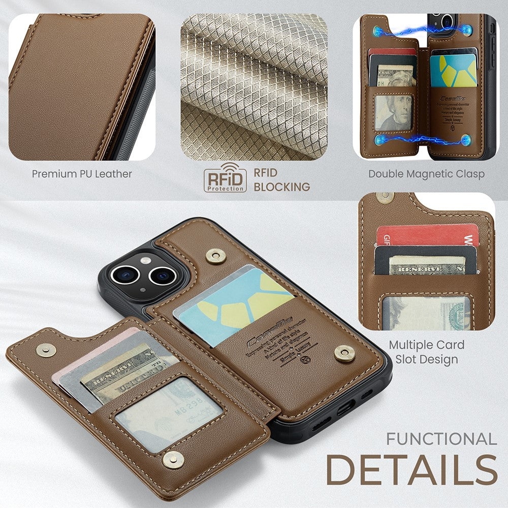 For iPhone 14 Phone Case CASEME C22 Leather Back Cover with RFID Blocking Card Slots