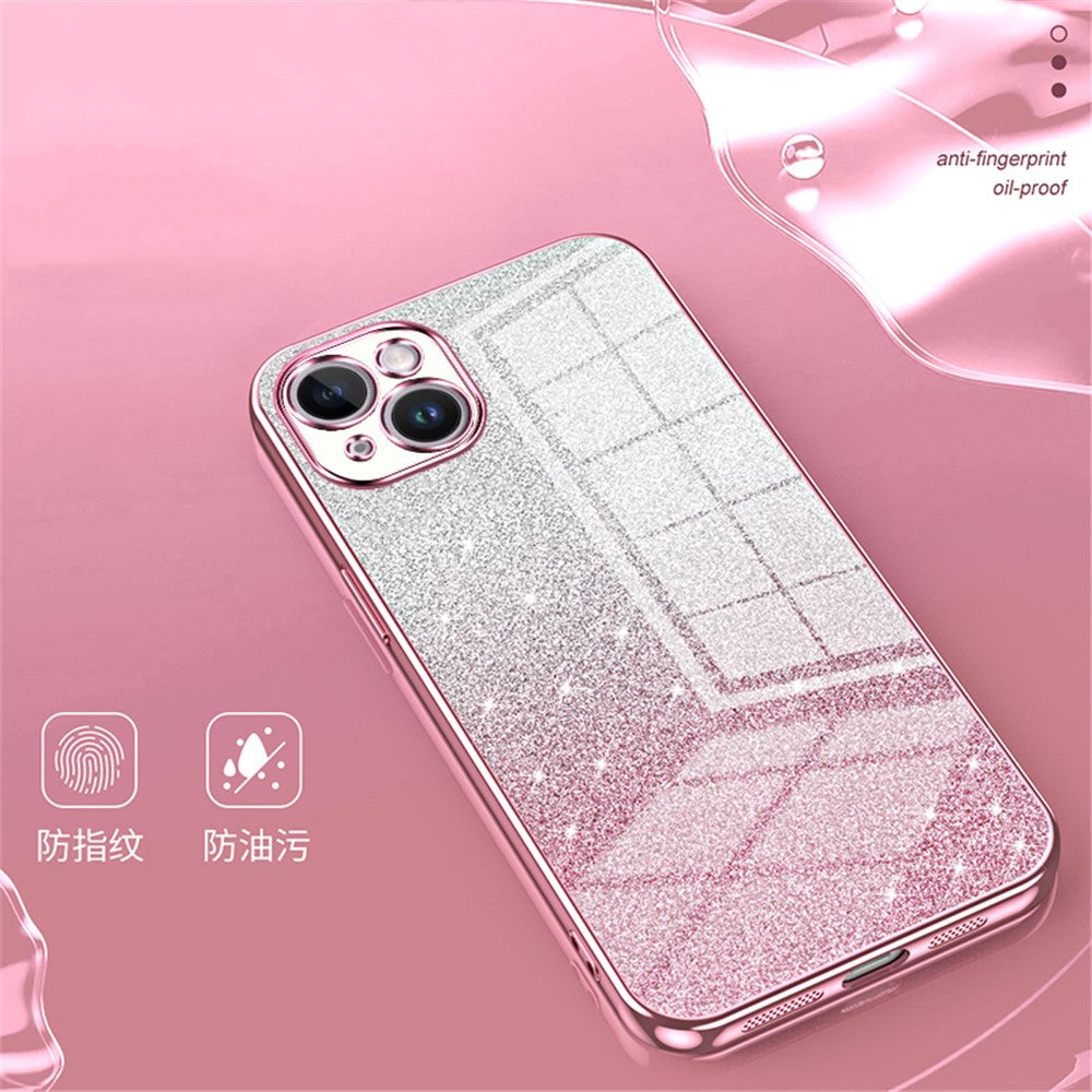 For iPhone 14 Plus Cell Phone Case Glitter Precise Cutout Electroplating TPU Cover