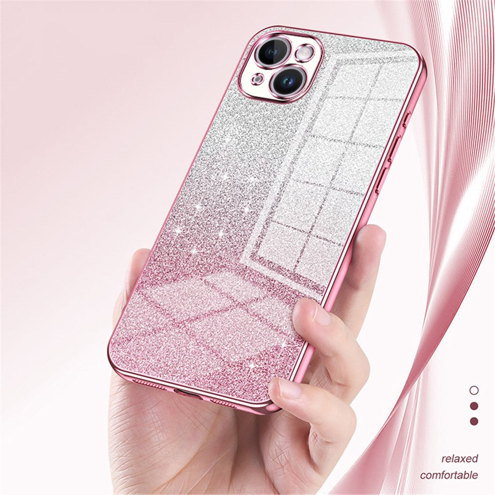 For iPhone 14 Plus Cell Phone Case Glitter Precise Cutout Electroplating TPU Cover