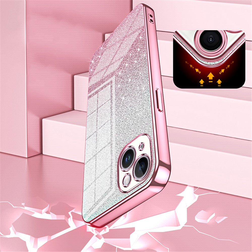 For iPhone 14 Plus Cell Phone Case Glitter Precise Cutout Electroplating TPU Cover