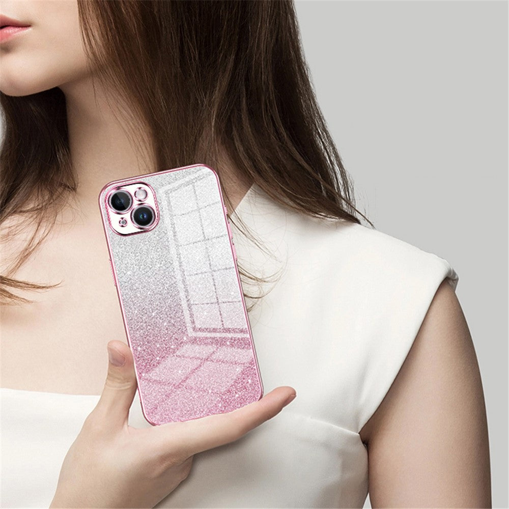 For iPhone 14 Plus Cell Phone Case Glitter Precise Cutout Electroplating TPU Cover