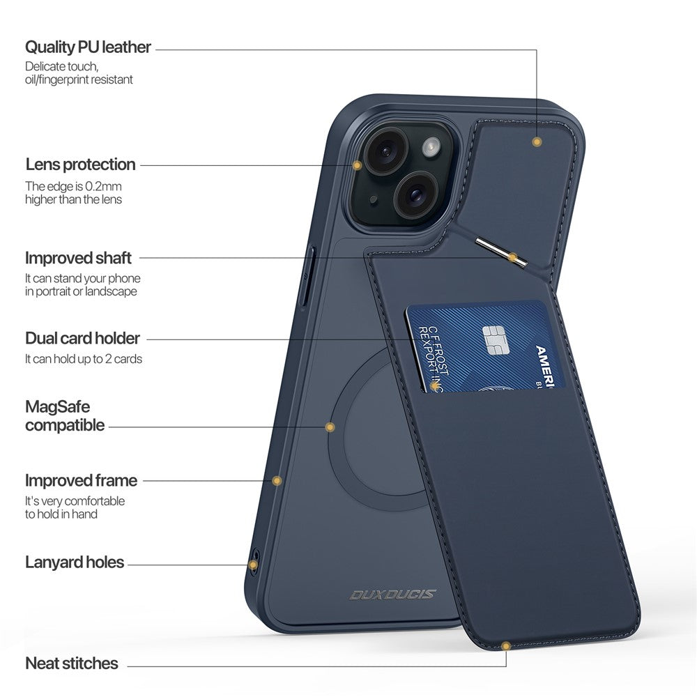 DUX DUCIS Rafi II Series for iPhone 15 Plus Kickstand Case Magnetic Phone Cover Card Holder