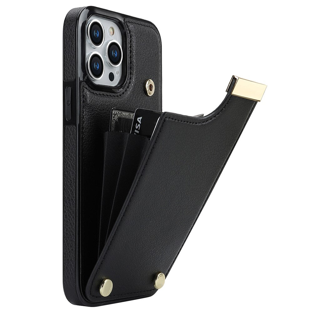 For iPhone 15 Pro Max Case TPU+PU Leather+Metal Hardware Phone Cover with Card Holder
