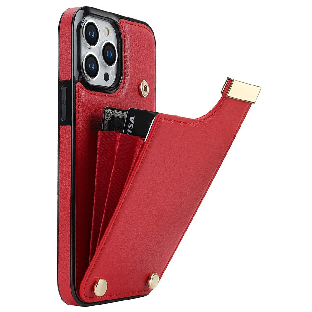 For iPhone 15 Pro Max Case TPU+PU Leather+Metal Hardware Phone Cover with Card Holder