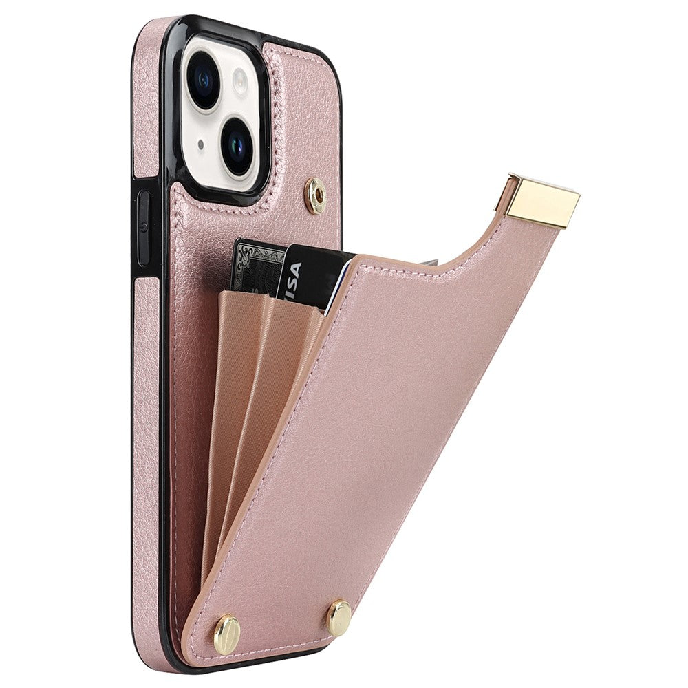 For iPhone 14 Plus Case TPU+PU Leather+Metal Mobile Phone Cover with Card Holder