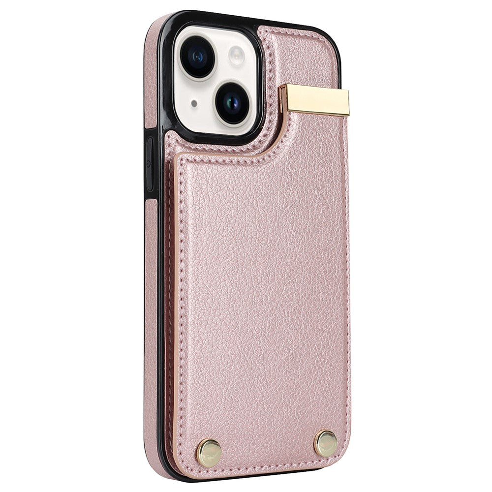 For iPhone 14 Plus Case TPU+PU Leather+Metal Mobile Phone Cover with Card Holder