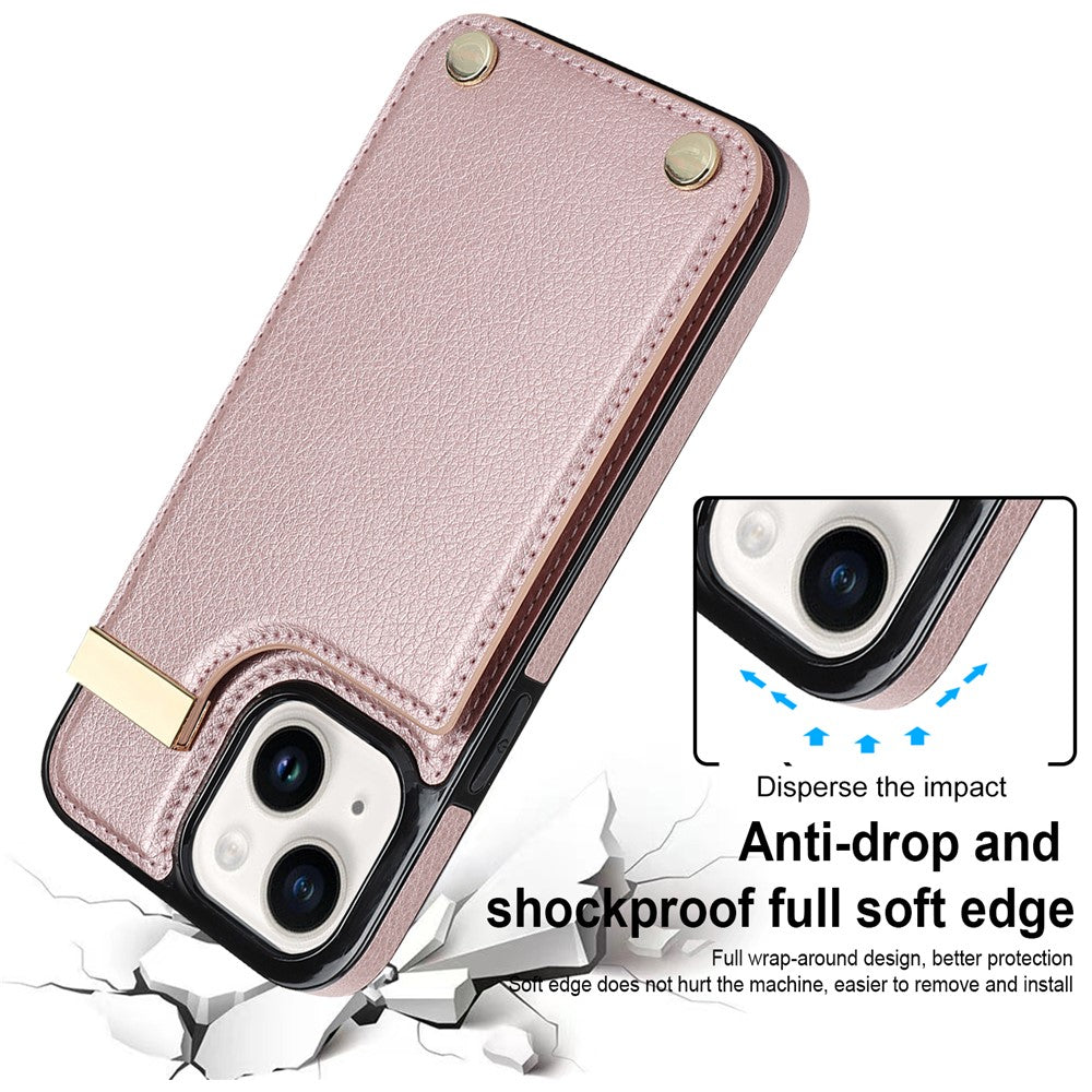 For iPhone 14 Plus Case TPU+PU Leather+Metal Mobile Phone Cover with Card Holder