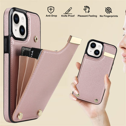 For iPhone 14 Plus Case TPU+PU Leather+Metal Mobile Phone Cover with Card Holder