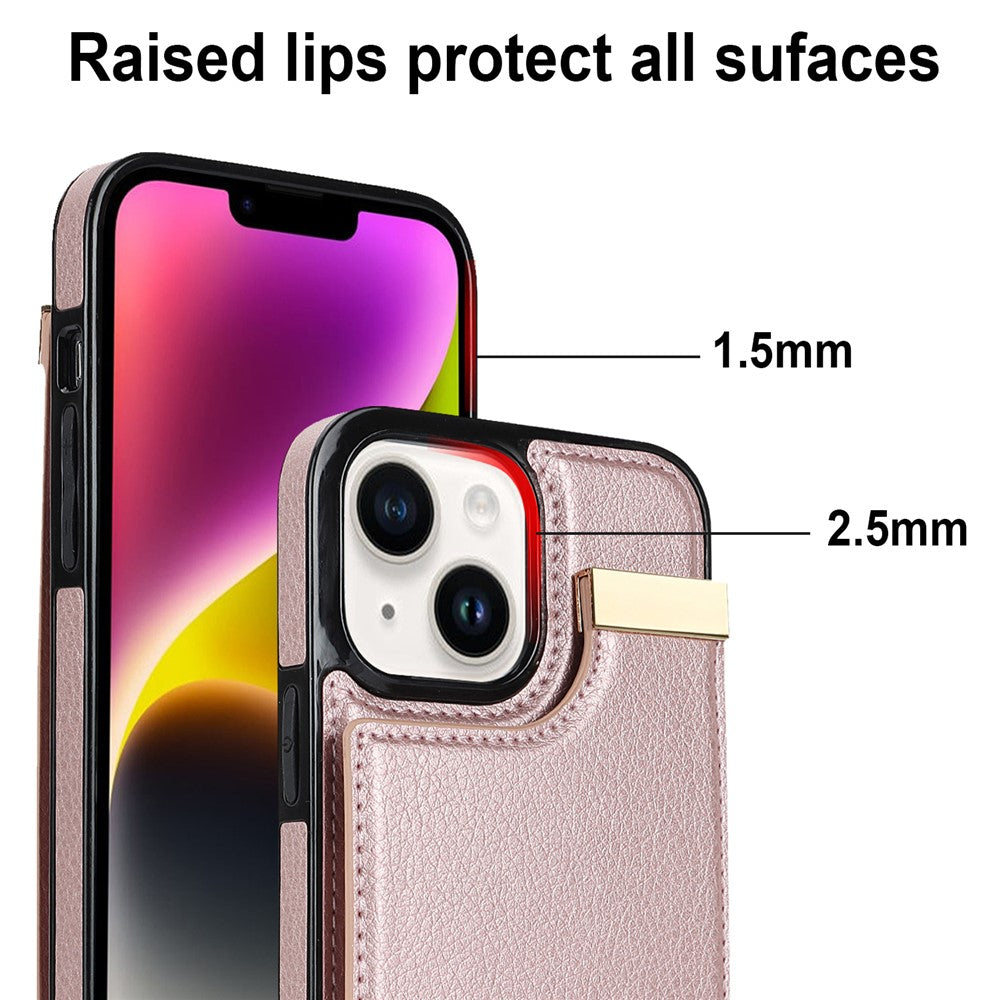 For iPhone 14 Plus Case TPU+PU Leather+Metal Mobile Phone Cover with Card Holder