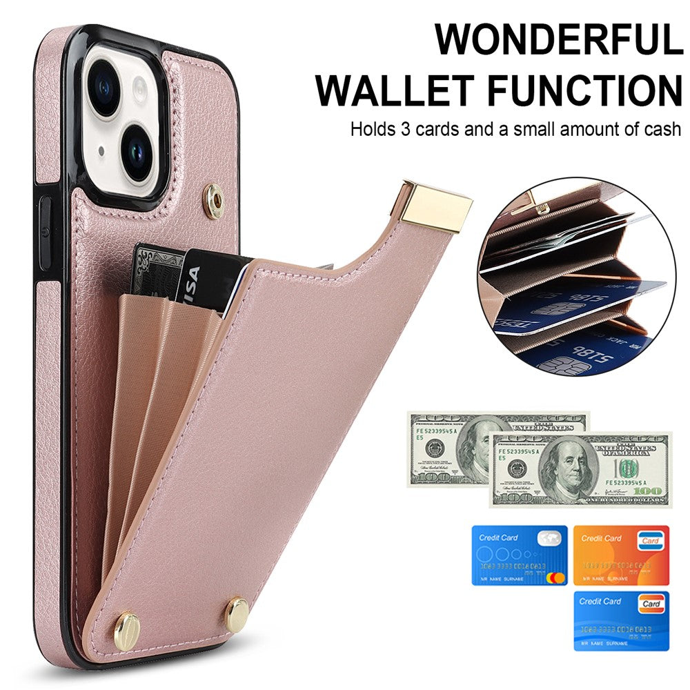 For iPhone 14 Plus Case TPU+PU Leather+Metal Mobile Phone Cover with Card Holder