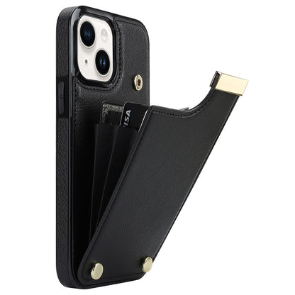 For iPhone 14 Plus Case TPU+PU Leather+Metal Mobile Phone Cover with Card Holder