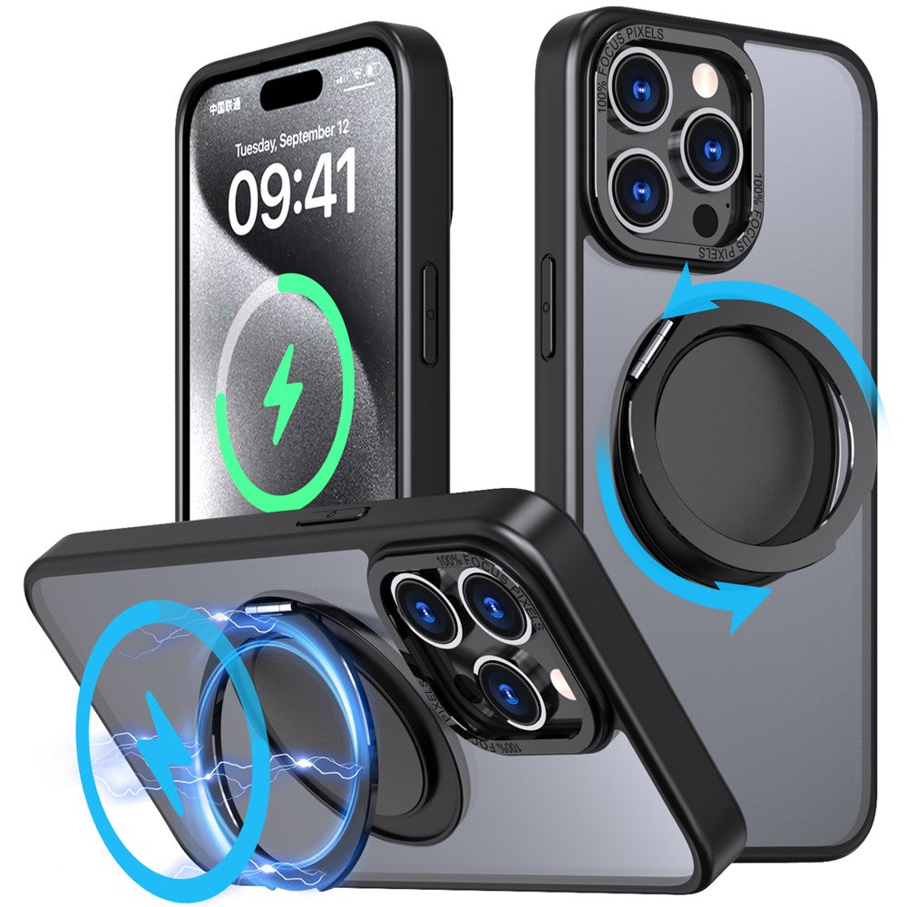 For iPhone 15 Pro Kickstand Case Magnetic Phone Cover Invisible Gear