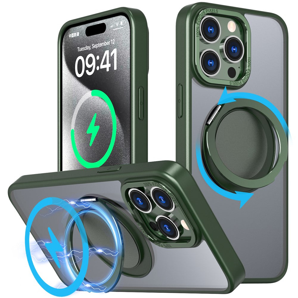 For iPhone 15 Pro Kickstand Case Magnetic Phone Cover Invisible Gear