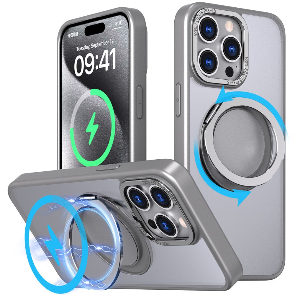 For iPhone 15 Pro Kickstand Case Magnetic Phone Cover Invisible Gear