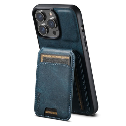 SUTENI H02 For iPhone 15 Pro Magnetic Case Anti-scratch Leather Waxy Texture Card Slots Phone Cover